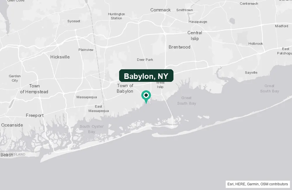 Map of Babylon, New York and the surrounding Suffolk County area service area